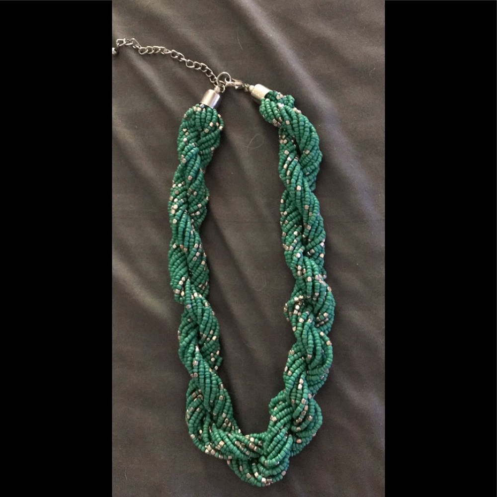 Green/Aqua Seed Beaded Rope Necklace